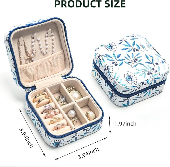 shunmei Mini Travel Jewelry Box,PU Leather Portable Jewelry Organizer Case,Art Accessories Storage Holder Boxes for Earring, Necklace, Rings, Bracelets (Leaf)