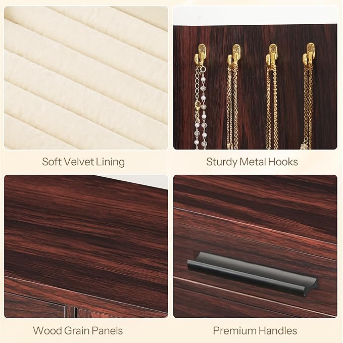 HOOBRO Jewelry Box for Women, Wooden Jewelry Organizer with Transparent Window, 4-Layer Jewelry Organizer Box, Jewelry Holder Organizer for Earrings, Necklaces, Rings, Dark Walnut and Black BRT09JB04