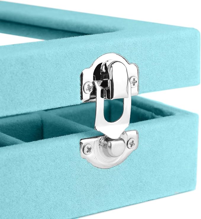 Jewelry Box Rings Organizer Tray 7 Slots Velvet Jewelry Earring Storage Box With Transparent Lid Jewelry Display Case for Girls Women (Light Blue)
