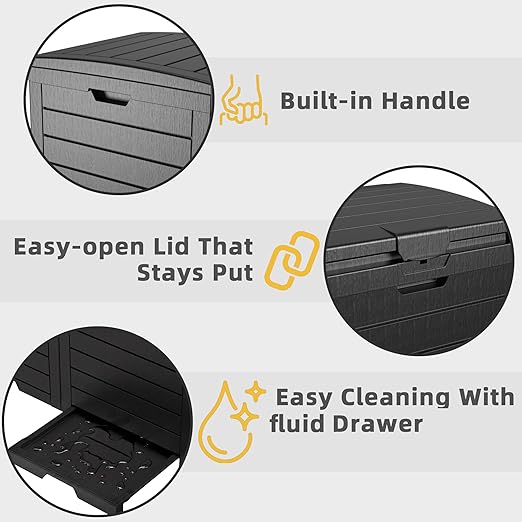 EFU 38 Gallon Outdoor Trash Can with Lid & Drip Tray, Dual Garbage Can for Patio Backyard Deck,Large Heavy Duty Waste Container Bin，Black