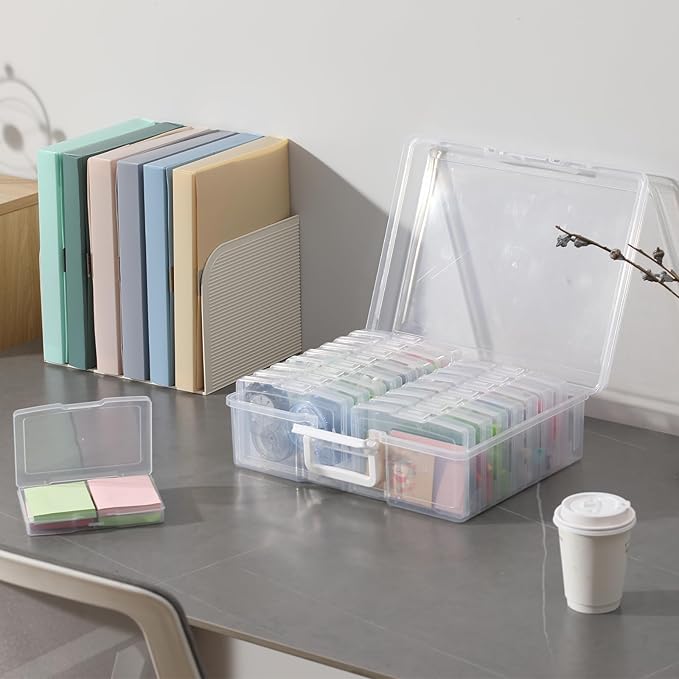 novelinks Transparent 4" x 6" Photo Cases and Clear Craft Keeper with Handle, 16 Inner Photo Organizers & Photo Storage Box, Plastic Photo Storage Containers (Clear -2Pack)