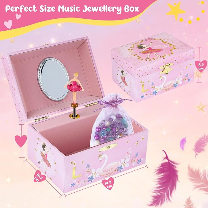 Personalized Initial L Musical Jewelry Box for Girls - Ballerina Music Box with Spinning Dancer, Includes Unicorn Necklace & Bracelet Set, Custom L Letter Keepsake for Kids Ages 3-10
