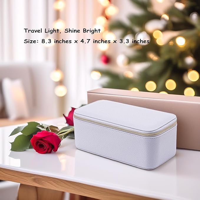 VLANDO Travel Jewelry Box Organizer – Portable PU Leather Jewelry Case with 6/8/12 Zippered Pouches, Compact Storage for Earrings Rings Necklaces Bracelets, Lilac Purple
