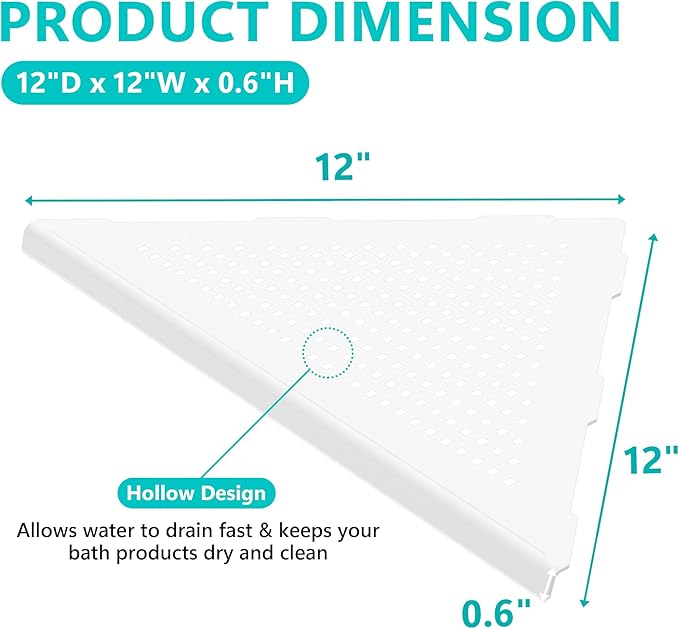 Qeke Bathroom Corner Shelf, Recessed 12" Shower Shelf Caddy, SUS304 Stainless Steel Shelf Wall Mount Triangular, No Drilling, Matte White