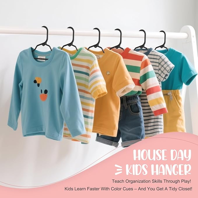 HOUSE DAY Plastic Baby Hangers for Closet 60 Pack, Durable Plastic Kids Hangers for Baby Clothes, Thin & Compact Childrens Hangers, Space Saving Black Baby Hanger, Small Hanger for Kids Clothes