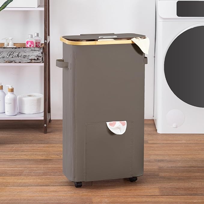 Vincona Laundry Basket with Wheels, Tall Dirty Clothes Hamper on Wheels, Rolling Laundry Hamper with lid for Dorm, Bedroom and Bathroom