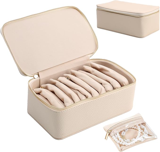 NCONCO Travel Jewelry Box, PU Leather Travel Jewelry Organizer, Portable Travel Jewelry Case with 12pcs Velvet Jewelry Bags for Necklaces Rings Earrings Sorting Storage