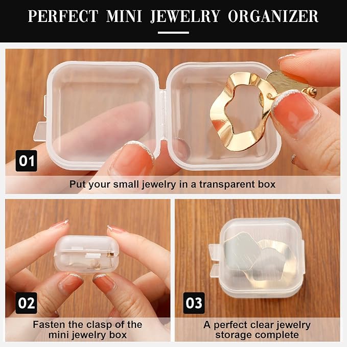 Chunful 100 Pack Mini Clear Plastic Jewelry Box Earring Organizers Small Storage Containers with Hinged Lid for Earrings Pearl Bracelets and Small Accessories