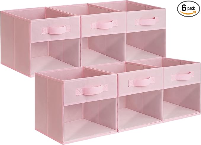 GRANNY SAYS Cube Storage Bins with Clear Window, 11 Inch Storage Cube Organizer, Collapsible Fabric Storage Cubes, Decorative Cube Storage Organizer for Shelves, Closet, Pink, 6-Pack