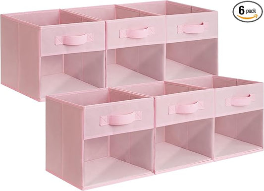 GRANNY SAYS Cube Storage Bins with Clear Window, 11 Inch Storage Cube Organizer, Collapsible Fabric Storage Cubes, Decorative Cube Storage Organizer for Shelves, Closet, Pink, 6-Pack