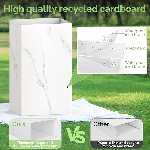 Magicheap 4 Pack Extra Large Disposable Trash Cans, Reusable Portable Garbage Can, 13 Gallon (21.6" H x 13.5" W x 10" D), Extra Thick Recycled Cardboard Portable Garbage Can and Recycling Bins,Marble
