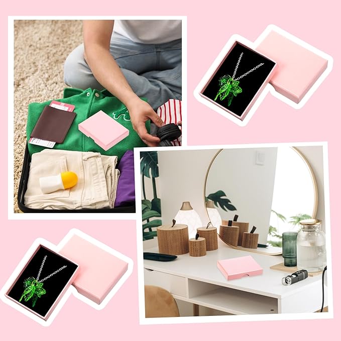3 Pack Small Jewelry Gift Box, Necklace Bracelet Earring Cardboard Organizer, Cardboard Jewellery Box with Lids, Square Jewellery Gift Boxes for Birthday Xmas Christmas Wrapping (Light Pink)