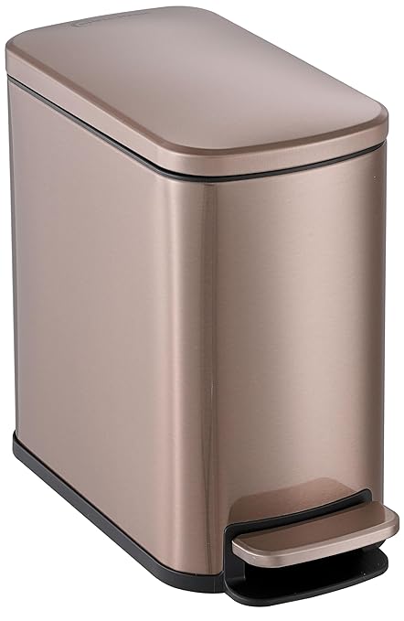 SIMPLI-Magic 6L/1.6G Stainless Steel Bathroom Trash Can with Hands-Free Foot Pedal, Quiet Soft-Close Lid, Compact Space-Saving Size