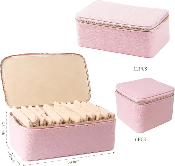 Travel Jewelry Organizer, Travel Jewelry Box with 12 Velvet Zipped Pouches Bags for Jewelries Necklaces Rings Earrings Sorting Storage for Women Girl Gifts, Blush