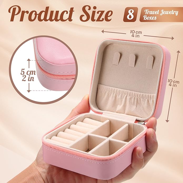 Junkin 8 Pcs Jewelry Travel Case Bulk, Small Jewelry Box Bridesmaid Gifts Jewelrys Box for Women, Portable PU Leather Jewelrys Case Organizer Storage for Rings Earrings Necklaces, 4 Colors