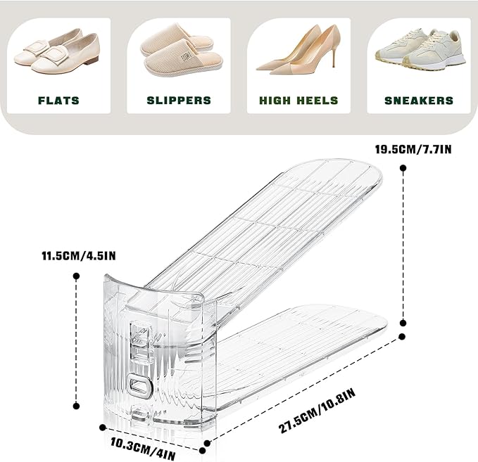 FENRUNXU Shoe Slots Organizer for Closet,16 Pack Shoe Stacker Shoe Rack Organizer for Closet Space Saver Storage Shoe Holder Organization(Transparent)