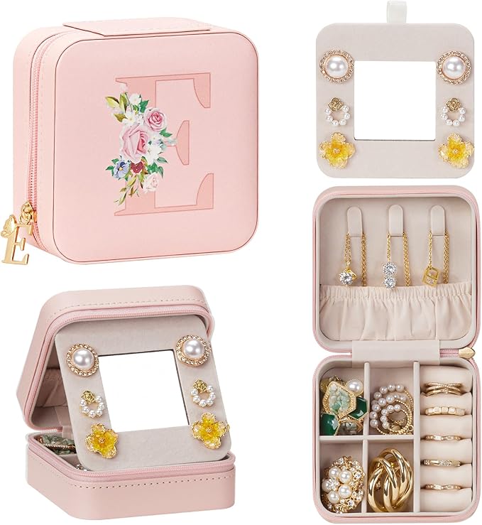 Enthralite Travel Jewelry Box for Girls: Traveling Jewelry Case Gift for Women - Mini Organizer for Necklaces Earrings Pink E