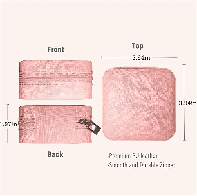 Small Travel Jewelry Box, Portable Mini Jewelry Leather Box Jewelry Ring Organizer Case Storage Holder Gift Boxes for Girls Women, Pink