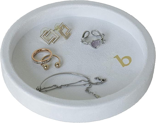 COLLECTIVE HOME - Velvet Jewelry Tray, 6" Monogrammed Jewelry Dish, Smooth Velour Display Dish for Rings, Earrings, Necklaces, Makeup, Personalized Gifts for Women (White-b)