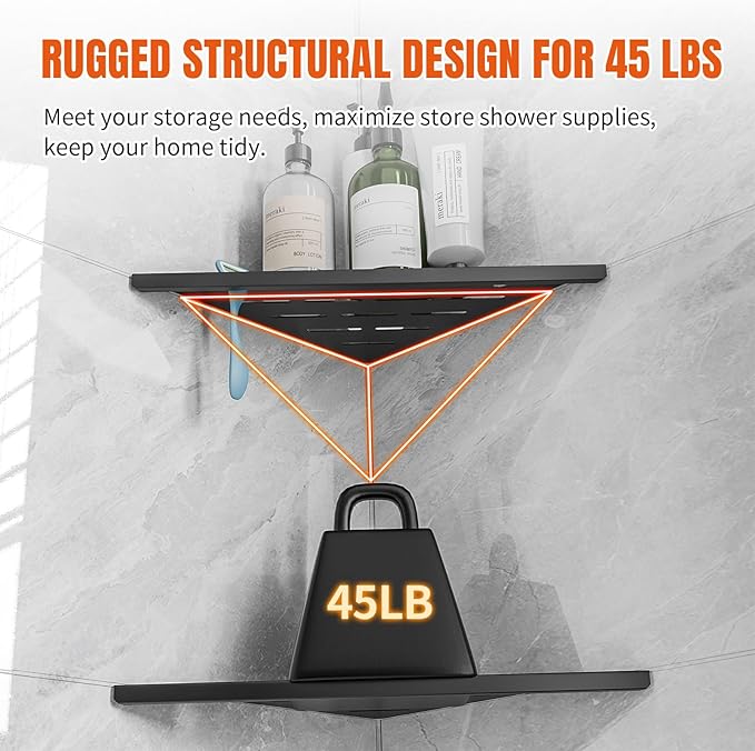Corner Shower Shelves with Razor Hole, Modern Sturdy Shower Caddy, 10" 304 Stainless Steel Shower Organizers Bathroom Shelf for Tile Wall, No Drilling Grout Mount Shelf for Shower,Bathroom Accessories