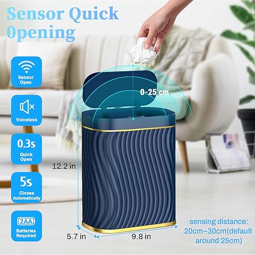 Ogikey Bathroom Small Trash Can with Automatic Touchless Lid, 2.6 Gallon Smart Garbage Can Narrow Waterproof Trash Bin for Bedroom, Office, Living Room