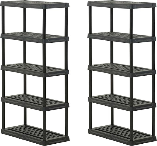 CENTREX CX 5-Tier Heavy Duty Plastic Storage Shelves that Support up to 150lbs/shelf, Organization and Storage, Weather-Resistant Design, Easy Assembly, 2 Pack, Black (72”H x 36”W x 18”D)