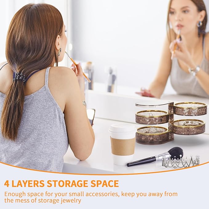 LETURE 4-Layers Rotatable Jewelry Organizer Storage Box, Clear Jewelry Holder Case for Ring Earring Necklaces Bracelets Makeup Hair Accessories