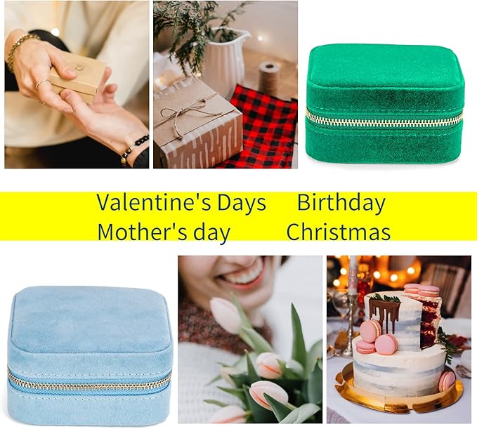 Smileshe Travel Jewelry Box with Mirror, Velvet Mini Case for Women Girls, Small Portable Gifts Organizer Boxes for Rings, Earrings, Necklaces, Bracelets