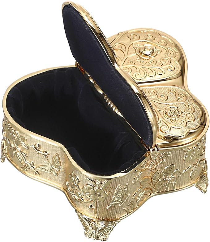 Hipiwe Decorative Jewelry Storage Box Gold Trinket Box for Necklace Ring Earrings Organizer Treasure Keepsake Holder for Women, Medium