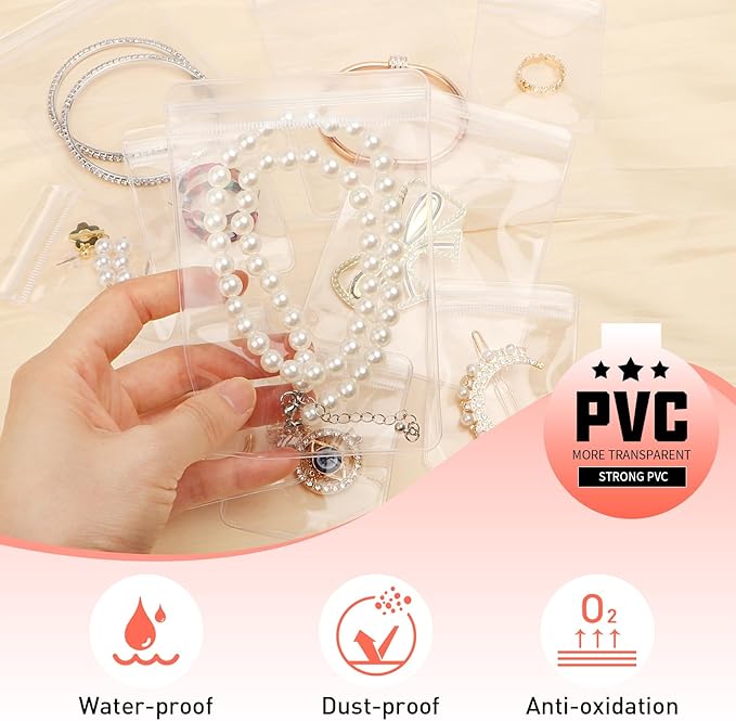 17Dec 100 Zippered Plastic Jewelry Bags,Small(2.36"x3.15"),Thicker PVC Anti-Tarnish Jewelry Bags Clear Plastic for Gold,Silver,Collectibles,Jewelry Packaging for Business,Travel,Organizing