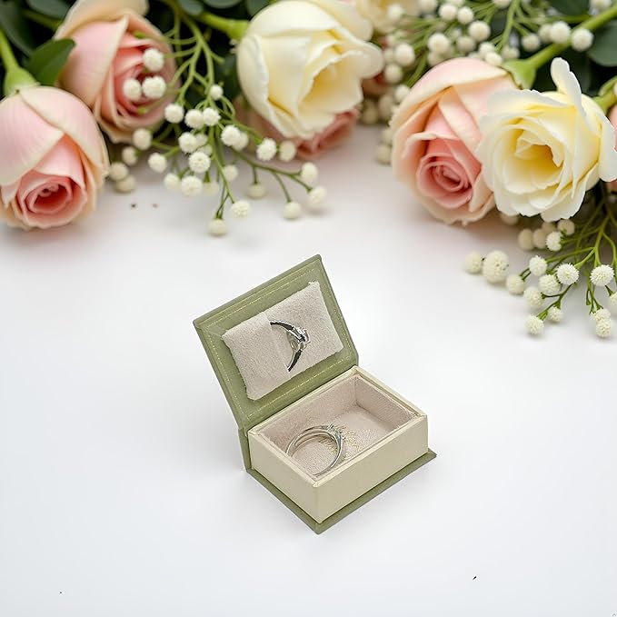 Book Shaped Ring Box - Vintage Engagement Ring Box with Hinged Lid for Proposal Engagement Wedding, Proposal Ring Case-PRB012-Green