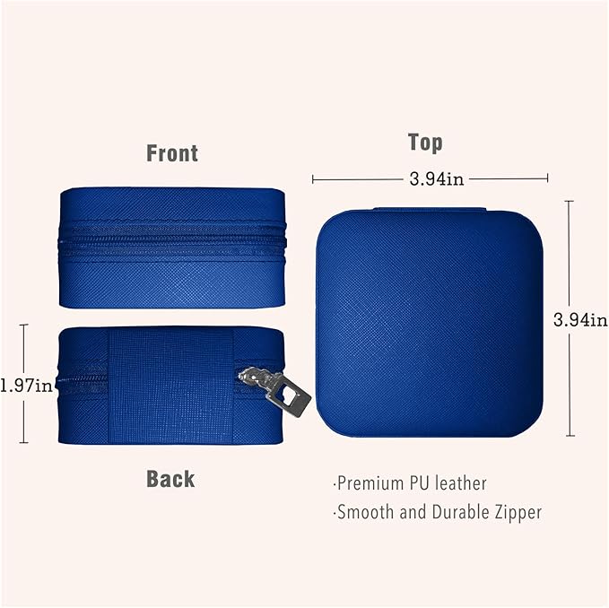 Small Travel Jewelry Box, Portable Mini Jewelry Leather Box Jewelry Ring Organizer Case Storage Holder Gift Boxes for Girls Women, Navy blue
