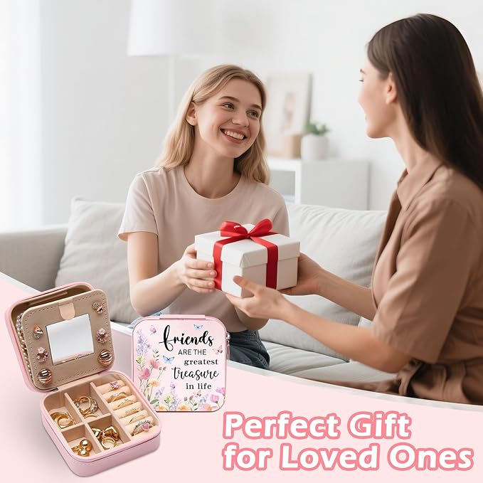 GAOLZIUY Friendship Gifts for Women Girls, Friend Travel Jewelry Box with Flowers, Portable Jewelry Organizer Case, Bestie Birthday Gifts for Best Friend