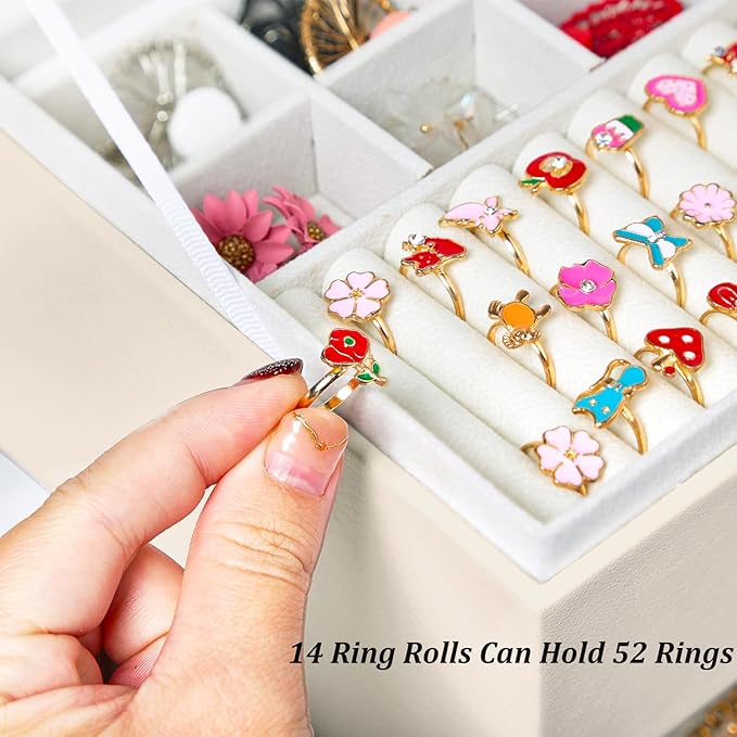 QBestry Earrings Jewelry Box for Girls, 5 Layers Jewelry Organizer with Earring Holder Organizer for Girls Earring Organizer Jewelry Boxes for Women Earrings and Necklaces Jewelry Box Organizer Beige