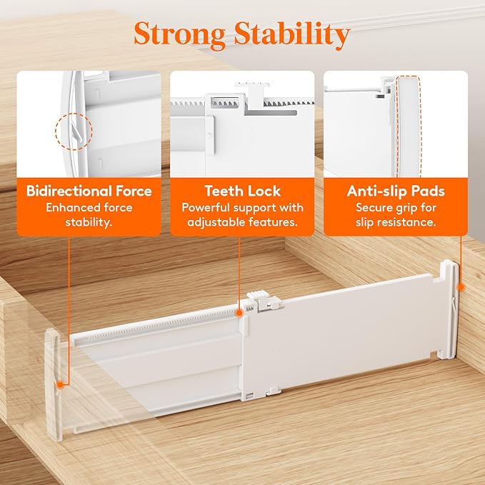 Lifewit 4" Tall 14 Pack Drawer Dividers, 27-42cm/10.5-16.5" Expandable Drawer Divider for Clothes, Adjustable Dresser Drawer Organizers, Drawers Separators for Dresser/Bathroom/Closet/Kitchen White