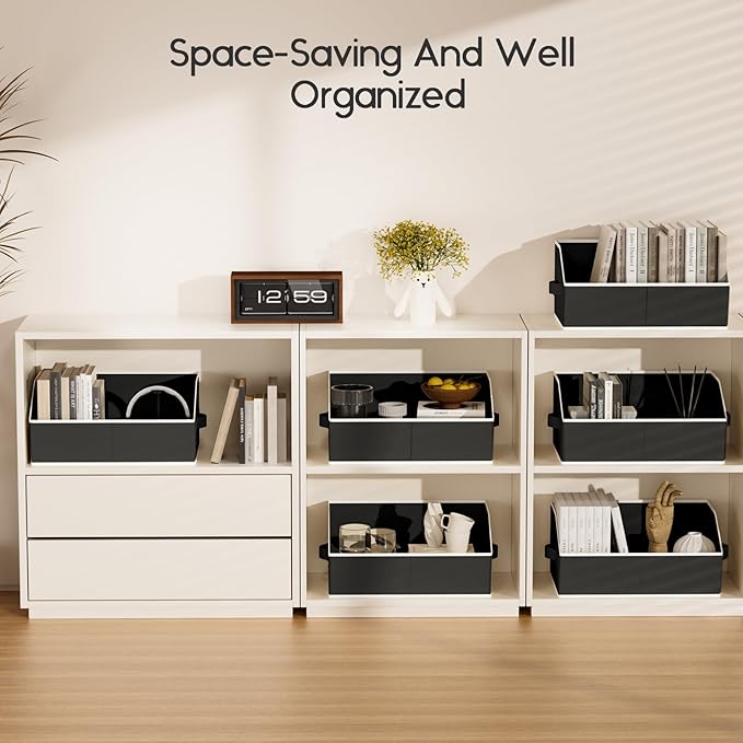 Homsorout Large Closet Organizers and Storage Bins - 8 Pack Trapezoid Storage Baskets for Shelves, Foldable Fabric Baskets with Handles Ideal for Closet, Basket, Wardrobe and Shelf Storage, Black