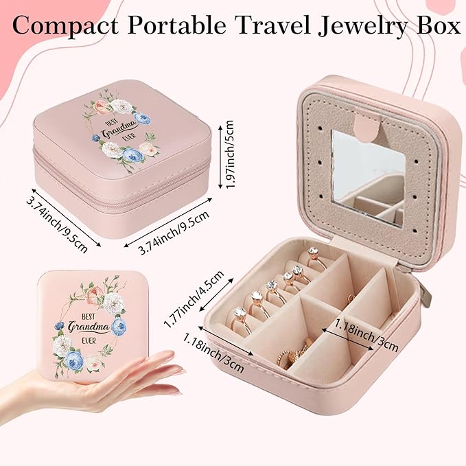 Grandma Gifts Best Grandma Ever Jewelry Box Valentines Mothers Day Christmas Birthday Gifts for Grandmas Granny Nana Mimi Gigi Grandmother Gift Pink Portable Travel Jewelry Case Organizer
