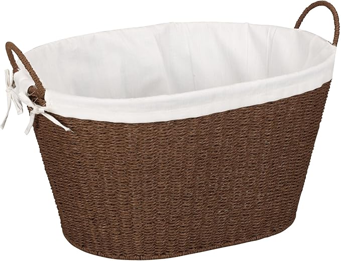 Household Essentials Paper Rope Woven Oval Laundry Basket, Brown