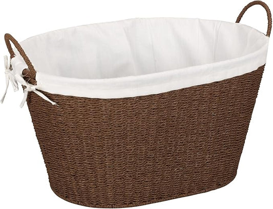 Household Essentials Paper Rope Woven Oval Laundry Basket, Brown