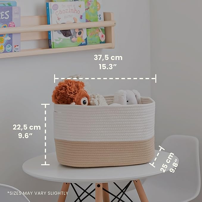 OrganiHaus Rope Baskets for Shelves - Set of 3 Woven Storage Baskets for Organizing, Closet & Toy Storage - Honey/Off-White - 15x9x10
