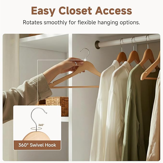 StorageWorks Wooden Hangers 30 Pack, Wood Coat Hangers for Closet, Heavy Duty Clothes Hangers for Suits, Shirts, Pants, Jackets, Natural Wood Color