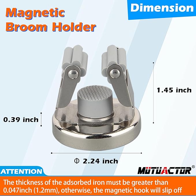 MUTUACTOR Magnetic Broom Holders,2pcs Anti-broken Heavy Duty Magnetic Clips Wall Mount,No Drilling 10lbs Magnetic Hooks Broom Mop Brackets for Work Cargo Garage Laundry Work Van Accessories