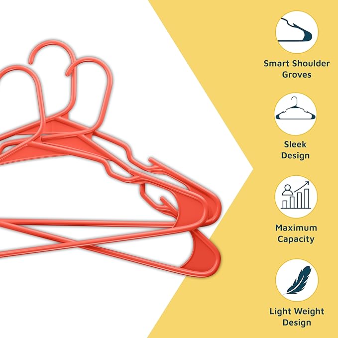 Lifemaster Plastic Clothes Hangers – Heavy Duty Hanger Set, for Organizing Clothes, Dresses, and Coat, Holds Up to 5 lbs, Space-Saving Hangers with Non-Slip Shoulder Grooves, Pack of 5, Dark Brown