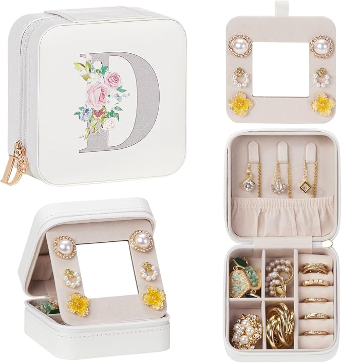 Enthralite Travel Jewelry Box for Girls: Traveling Jewelry Case Gift for Women - Mini Organizer for Necklaces Earrings White D