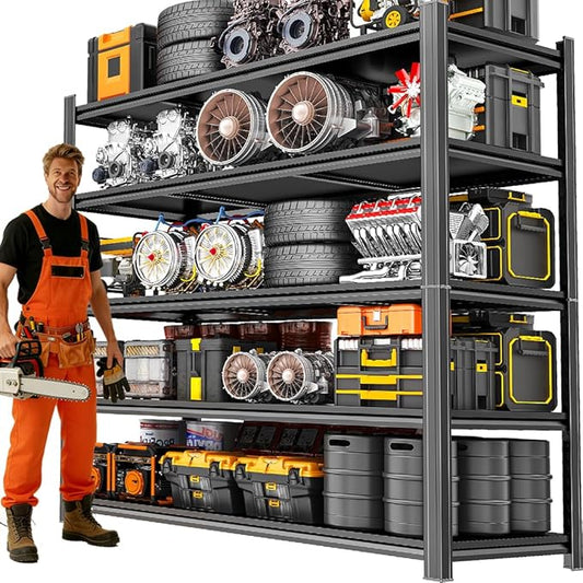 46" W Garage Shelving,6-Tier Heavy Duty Shelving, 3500 lbs Capacity Garage Storage Shelves, Industrial Shelves for Heavy Tools and Equipment, Ideal for Garage, Basement, Black 82" H x 46" W x 20" D