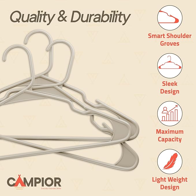 Plastic Clothes Hangers – Heavy Duty Hanger Set, for Organizing Clothes, Dresses, and Coat, Holds Up to 5 lbs, Space-Saving Hangers with Non-Slip Shoulder Grooves, Pack of 20, Ivory