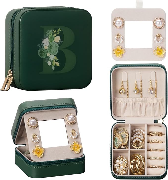 Enthralite Travel Jewelry Box for Gift: Traveling Jewelry Case for Girls Women - Mini Organizer for Necklaces Earrings Green B