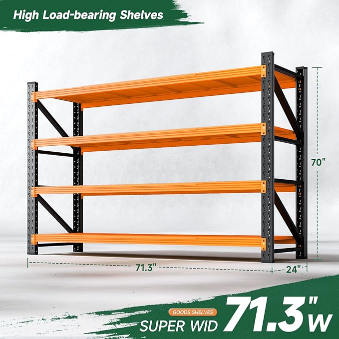 Letaya 71.3" W Metal Storage Shelves,5000LBS Heavy Duty Garage Shelving Units, 4 Tier Adjustable Utility Rack Shelf,Large Industrial Shelves,for Shop,Warehouse,Basement (71.3" W x 24" D x 70" H)