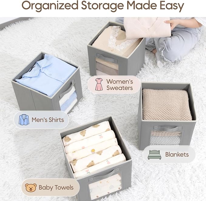 Homsorout Bins for Closet Organization - Cubby Storage Organizer with Window, Closet Baskets for Shelves, Folding Cubes for Storage, Storage Bins for Home, 11inch, Set of 8, Grey