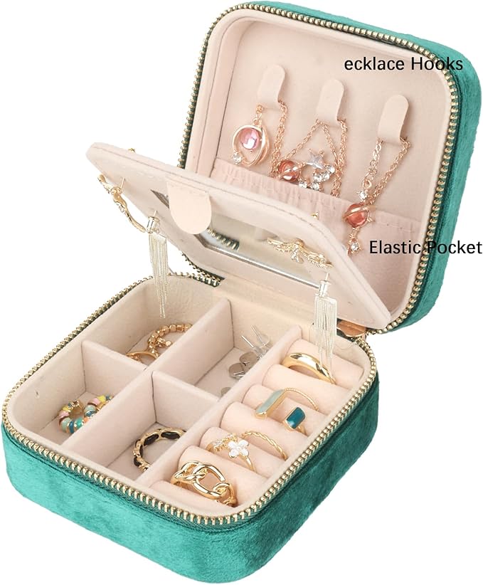 Plush Velvet Jewelry Box,Travel Jewelry Case with Mirror, Jewelry Organizer,Gift for Women Girls,1Pack